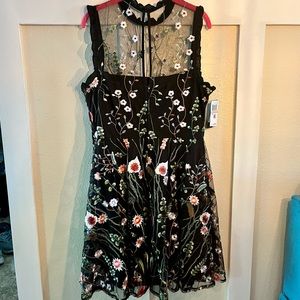 Floral-Embroidered Fit & Flare Dress